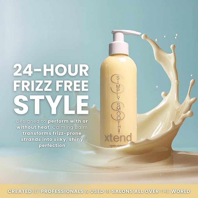 SIMPLY SMOOTH Xtend Keratin Replenishing Calming Balm Smoothing Or Curling Balm 1-Day Frizz Free Blowout Infused with Collagen To Repair Dry, Damaged, Unmanageable Hair 8.5 Oz.