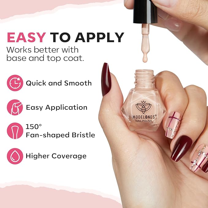 modelones Red Nail Polish Set 6 Colors, Brwon Nude Burgundy Gold Glitter New Year Quick Dry Sparkle Mini Manicure Kit DIY Nail Art Salon Home Gifts for Women Girls