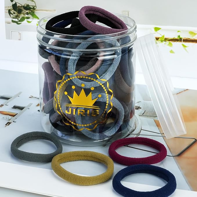 50Pcs Hair Ties for Women Girls,Cotton Seamless Hair Ties, Soft Ponytail Holders,No Crease No Damage Elastics Hair Bands with Box for Thick Heavy and Curly Hair (Set 4)