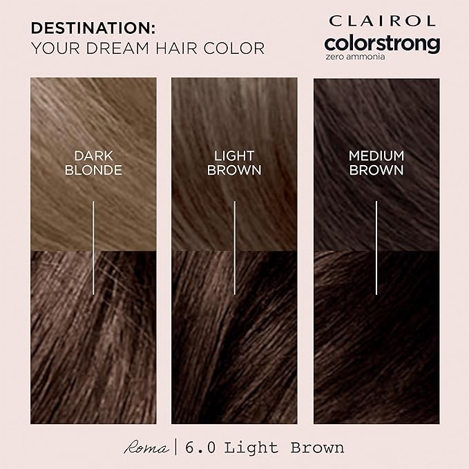 Clairol ColorStrong Permanent Zero Ammonia Hair Dye, 6.0 Light Brown - Roma Hair Color, Pack of 1