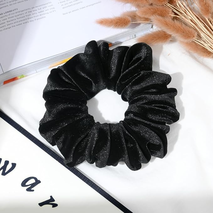CEELGON Black Big Velvet Scrunchie 6.5 Inches Jumbo Scrunchies Hair Ties Oversized Ponytail Holder for Thick Curly Hair Extra Large Hair Accessories for Women (Black)