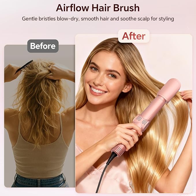 5 in 1 Hot Air Styler, 1300W 110000 RPM High-Speed Hair Dryer Brush with Auto-Wrap Curlers, Frizz-Free Volumizing Straightening Curling for All Hair Types, No Heat Damage, Travel Bag