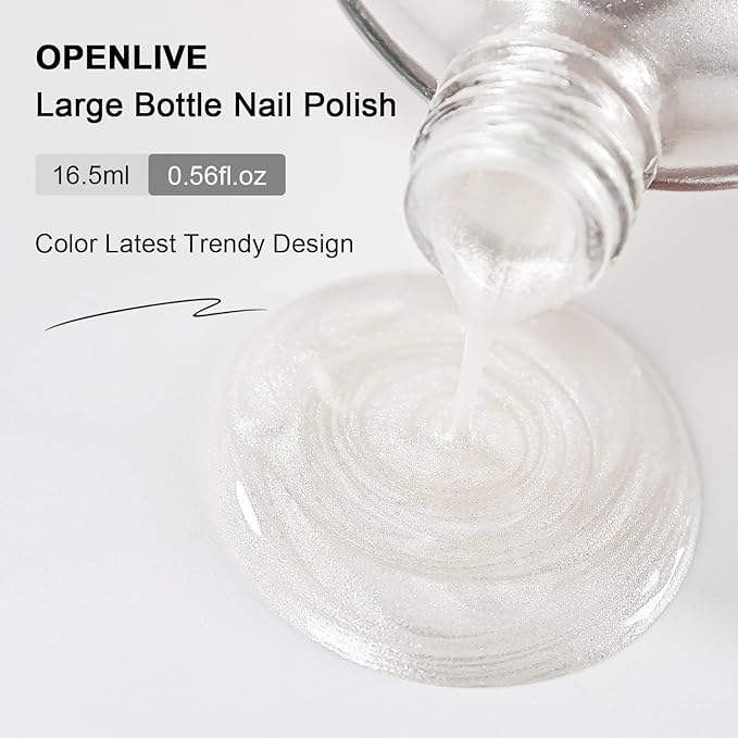 16.5ml White Glitter Nail Polish Large Volume Quick Dry Nail Polish, Long Lasting Shine, Fingernail Toenail Nail Art DIY Home Travel Nail Art Gift