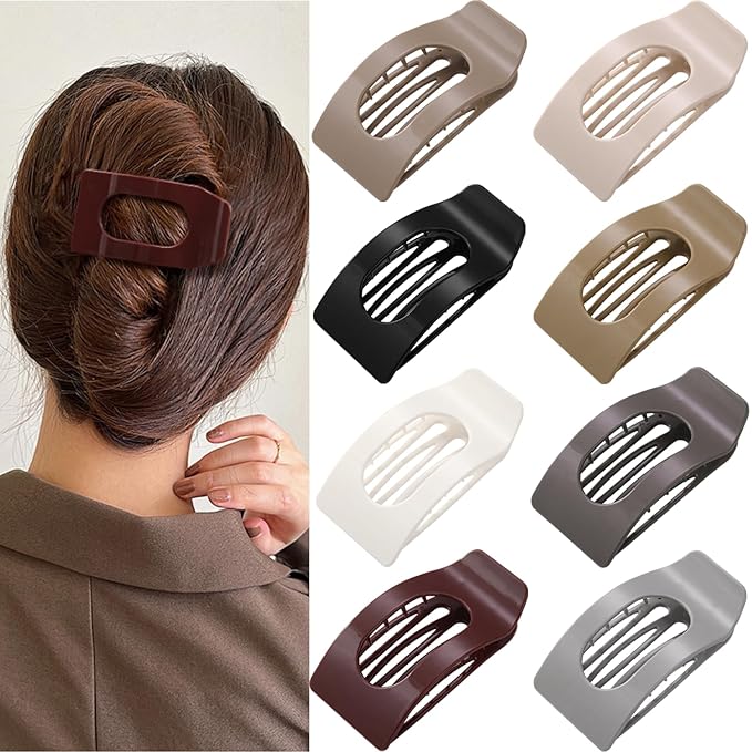 8 Pack Flat Hair Clips for Women – Large Glossy Neutral Rectangle No-Slip Claw Clips for Thick & Thin Hair, Strong Hold Square Hair Accessories for Work & Stylish Outfits