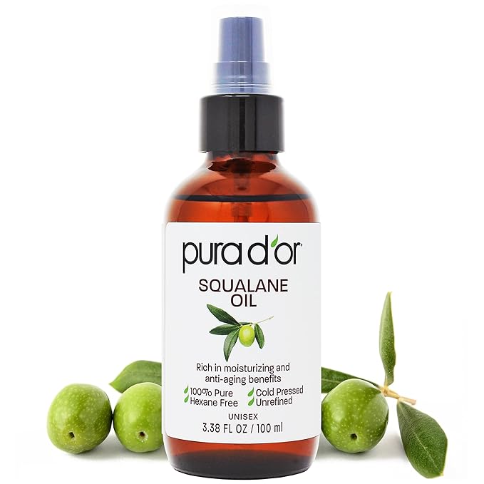 PURA D'OR 3.38 Oz Squalane Oil - Non-GMO 100% Pure & Natural - Moisturizer For Face, Hair And Body - Vegan, Cruelty-Free with Anti-Aging Benefits - Men & Women - Travel Size