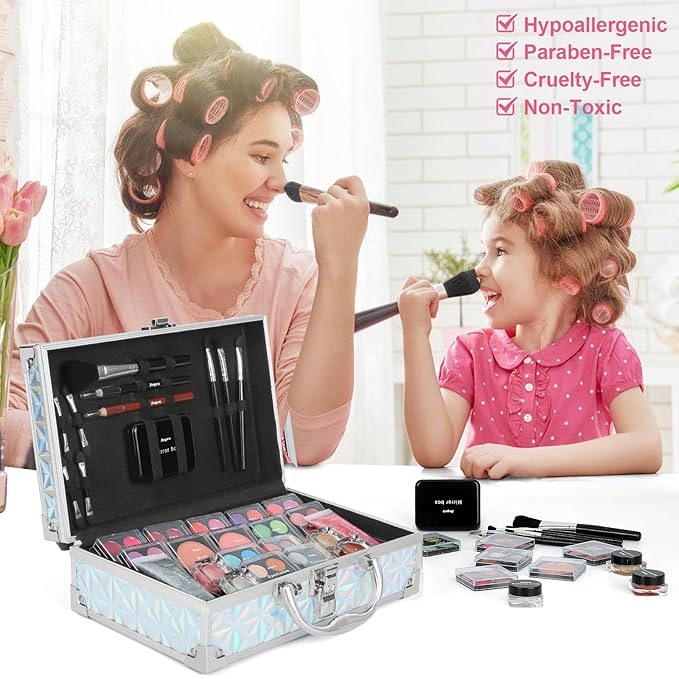 Anpro All-In-One Makeup Kit for Girls 10-12 with Case, Pro Teen Makeup Set, Tween Makeup Kit for Teens Women, Full Make Up Starter Kit with Brushes, Lipstick, Eye Shadow, Palette, Blush, Glitter Gel