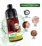 Herbishh Hair Color Shampoo (Grape Red) - Magic Hair Dye for Gray Hair - Ammonia-Free, 3-in-1 Shampoo Conditioner - Lasts 2-3 Weeks, 500 ml