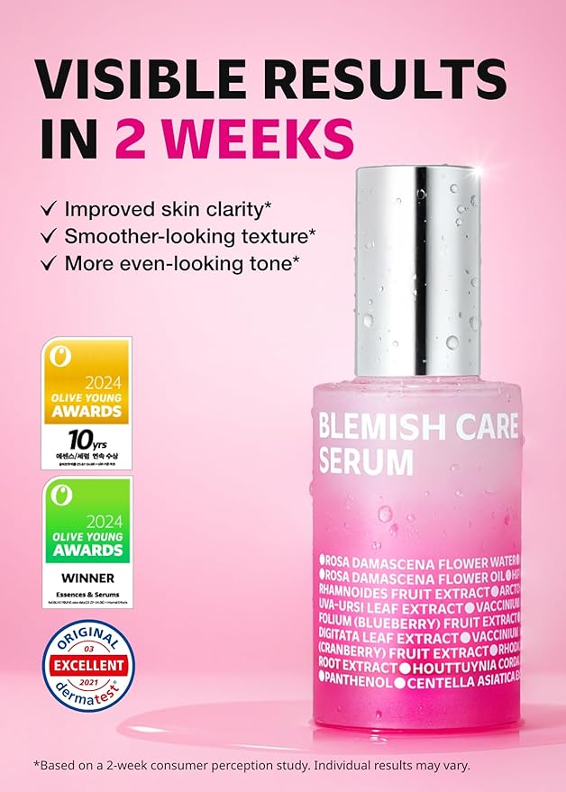 ISOI Blemish Care Up Serum for Face, Vegan Hydrating Serum for Smooth & Glass Skin Effect, Skin Barrier & Moisture Balance for Women, Arbutin & Rose Otto Oil, Korean Skin Care (0.85 fl. oz, 25ml)