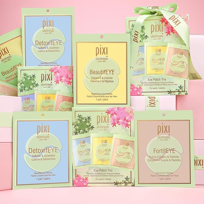 Pixi Beauty Holiday Eye Patch Trio | 3 Single Use Eye Patches for Depuffing, Hydrating & Toning Under-Eyes | 3 pairs, 6 patches