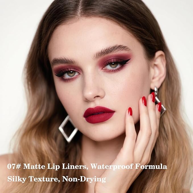 2-in-1 Gradient Red Lip Liner & Lipstick, Waterproof Long Lasting Matte Dark Red Lip Liner Pencil, Makeup Smudge proof lip liner with Cone Tip (07#-Vivid Auburn)