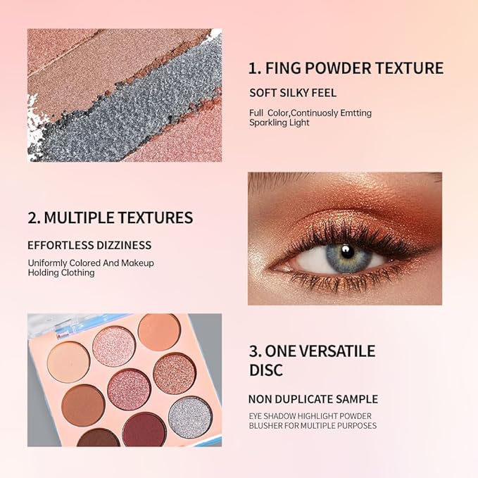 9-Color Nude Brown Eyeshadow Palette – Matte Shimmer Glitter Peach Caramel Bronze Eye Shadow Kit, High Pigment Blendable Long-Lasting Warm Neutral Makeup Palette for Daily Wear, Soft Glam & Travel