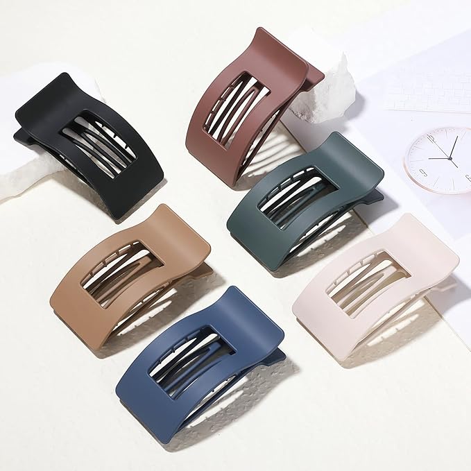 French Flat Hair Clips for Women 6pcs Hair Claw Clips for Thick or Thin Hair Matte Claw Clips for Girls Barrettes Non-Slip Strong Hold Hair Accessories for Women (Dark Colorful)