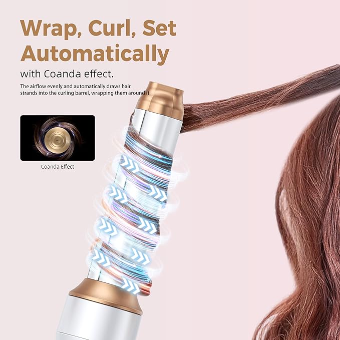 6 in 1 Air Styler Magic Hair Dryer Brush, Negative Ionic Blow Dryer Brush & 3 Heat Settings, Detachable Auto Curling & Straightening Volumizing, Frizz-Free Styling, Salon to Home Use (White-Blue)