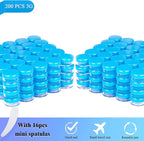 200PCS 5 Gram Sample Containers,5ml Empty Jars with Lids, Small Cosmetic Containers, Mini Sample Jars with 16PCS Mini Spatulas for Make Up, Oils, Lotion, Powder, Paint, Jewelry, Lip Balms(Blue Lid)