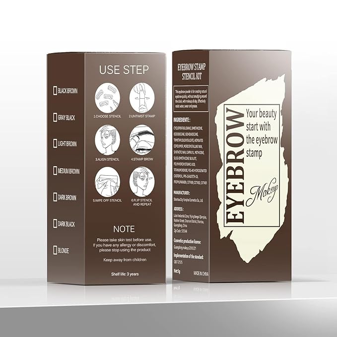 Eyebrow Stamp Stencil Kit - Long-Lasting Eyebrow Powder with Brush, Waterproof & Smudge-Proof Brow Shaping Kit with 24 Reusable Thin & Thick Eyebrow Stencils for Voluminous Brow (Light Brown)