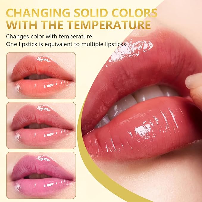 2PCS Transferproof Color Changing Lipstick, Color Changing Lipstick Gold Foil for Women, Moisturizing Glossy Shine Lip Gloss, Deep Nourishment
