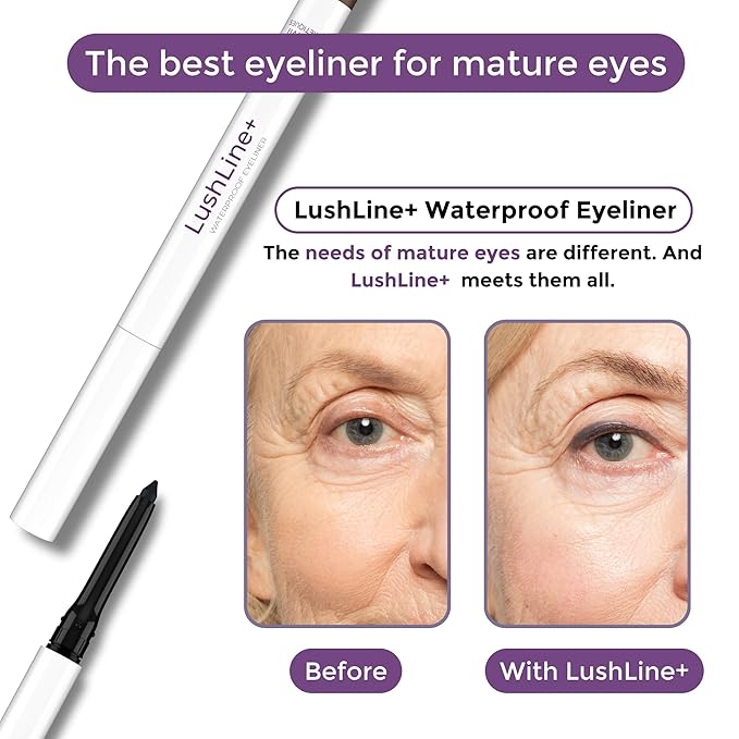 Rumi Cosmetiques LushLine+ Waterproof Eyeliner Pencil For Older Women - Smudge Proof, Long-Lasting, Non Toxic, Soft Glide - Safe For Sensitive Eyes (Dark Brown)