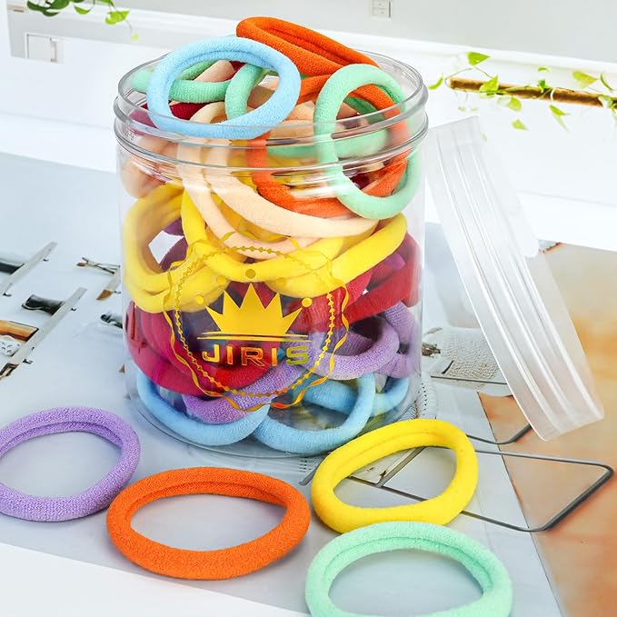 50Pcs Hair Ties for Women Girls,Cotton Seamless Hair Ties, Soft Ponytail Holders,No Crease No Damage Elastics Hair Bands with Box for Thick Heavy and Curly Hair (Set 2)