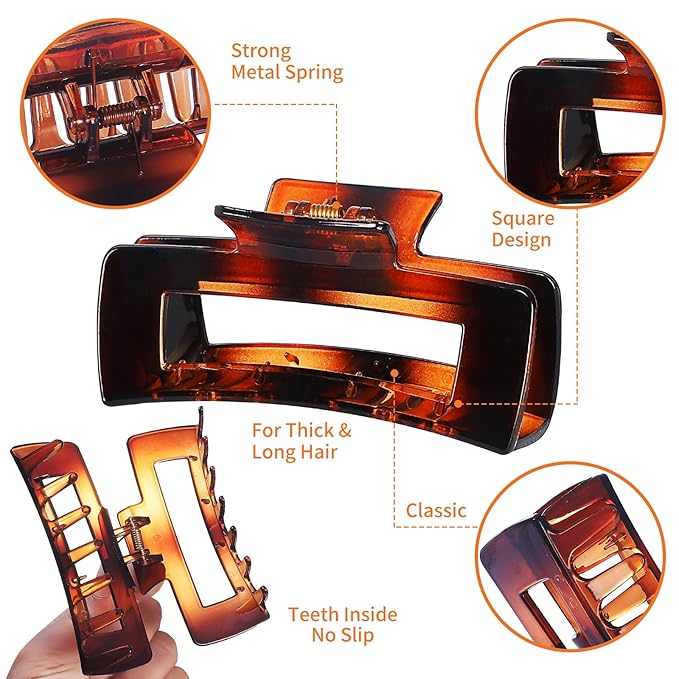 12 Pack Large Square Hair Claw Clips for Women and Girls, 4.1 x 2.1 x 1.2 inch, 12 Rubber Paint and Plastic Materials, Non-Slip Jumbo Jaw Design - Jelly