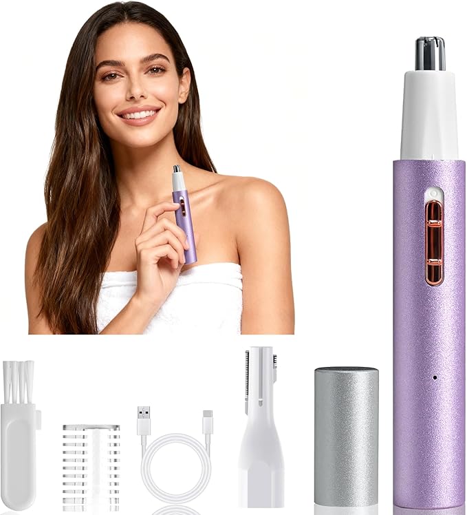 2025 Rechargeable Nose & Ear Hair Trimmer, Dual-Edge Blade Electric Clipper for Women Men, Facial & Eyebrow Hair Removal Tool, Powerful Motor, Painless, Easy to Clean