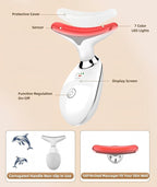 7 Color Face and Neck Massager Light Therapy, Red Light Based Facial Massager for Skin Care, Smoothing, Firming (White)