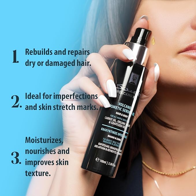 Volcano Cosmetic Serum 100ml – Hydrating & Anti-Aging Hair & Body Oil – Body Oil Restores Elasticity, Prevents Stretch Marks & Repairs Dry Hair and Skin