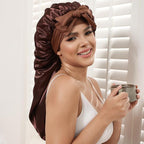 AWAYTR Long Satin Bonnet for Braids - Elastic Silk Hair Bonnets for Sleeping Night Cap Stretchy Tie Band for Women（Brown）