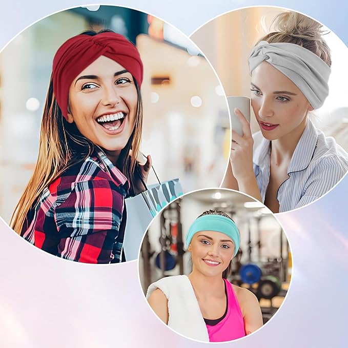 12 Pcs Stretchy Sport Headbands for Women,Absorbed Sport Headband Soft Twist Knotted Headbands for Yoga, Workout Daily Life