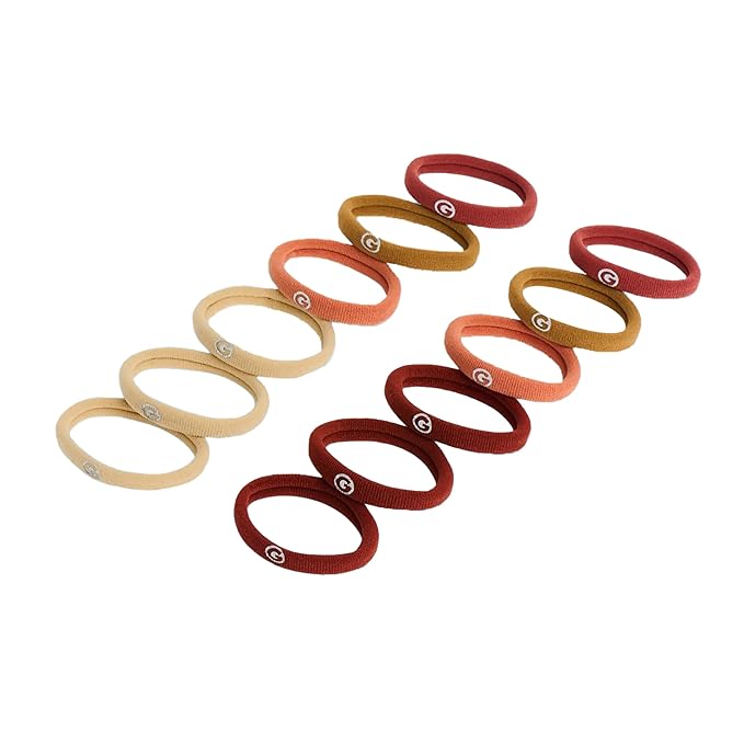 Gimme Beauty Medium Hair Bands Seamless Nylon - Low Profile Hair Accessory - Snag Free Tie for Firm, Lasting Hold - Soft, Non-Slip Ponytail Holder for Women - Warm Colors, 12 Pack