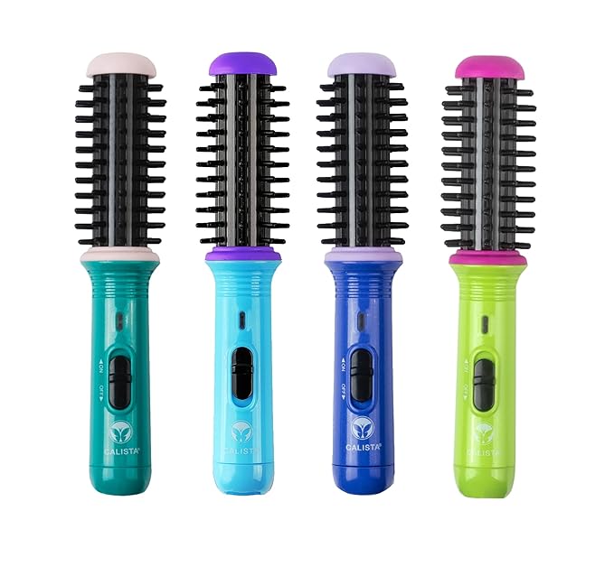 CALISTA GoGo Mini Heated Round Brush | Curl, Touch-Up, De-Frizz, Smooth, and Style Hair with Mini 7” Styling Tool | Heats to 365°F | Perfect Travel Tool | Dual Voltage (Berry Burst)