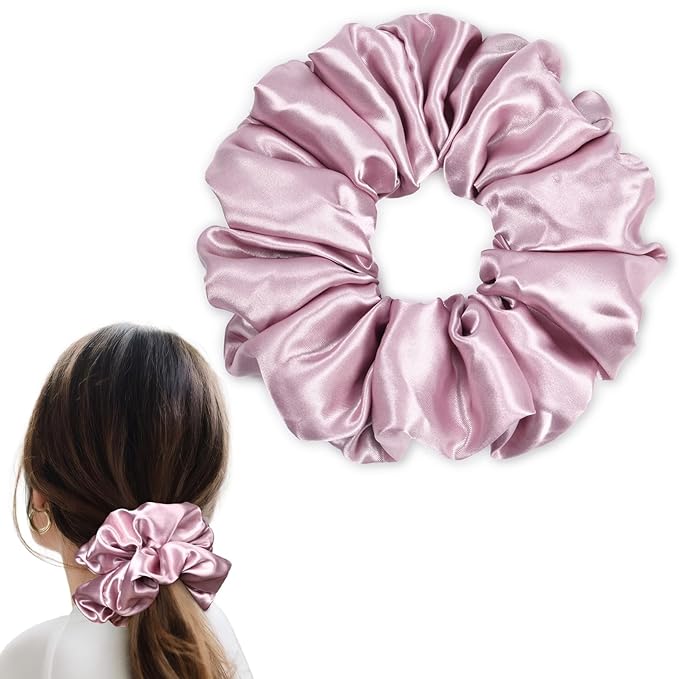 CEELGON Pink Big Satin Scrunchie 6.5 Inches Jumbo Scrunchies Silky Hair Ties Oversized Ponytail Holder for Thick Curly Hair Extra Large Hair Accessories for Women (Pink)
