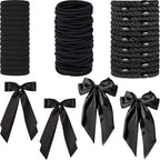 Hair Ties for women 5 styles Hair Elastics(15 No Damage Hair Ties 50 High Elastic Ties 15 Ponytail Holders 4 Bow Hair Clips 20 Snap Hair Clips) Pain-free No Crease multiple colors for all hair types