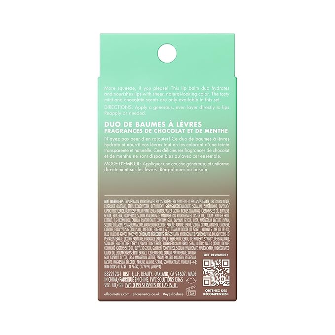 e.l.f. Squeeze Me More Lip Balm Duo, Moisturizing Balm For A Sheer Tint Of Color, Made With Hyaluronic Acid, Vegan & Cruelty-Free, Mint & Chocolate (Pack of 2)