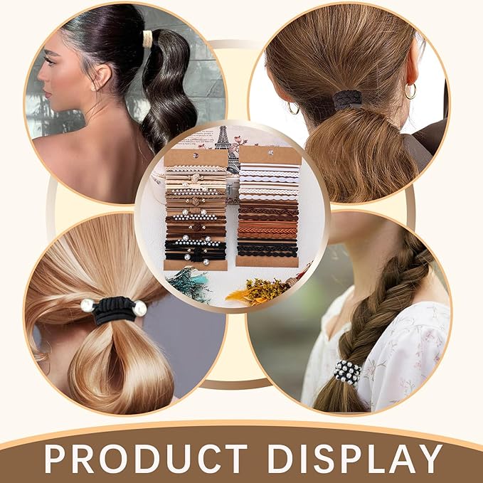 Hairties for women,40PCS Boho hair ties for thick or thin hair, black elastic bands, bracelets ponytail holders fo Mother's Day,Valentine's Day,Christmas gifts,Hair Accessories for Girls and Women