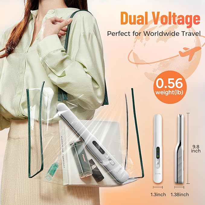 Cordless Hair Straightener, SUNMAY 2-in-1 Titanium Flat Iron Curler with Negative Ion, Dual NTC Temperature Control, 20s Fast Heat-Up, 3 Heat Settings, USB Rechargeable Portable Travel Straightener