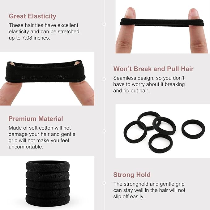 100 Pcs Thick Seamless Hair Ties, Ponytail Holders Hair Accessories No Damage for Thick Hair, Valentine's Day Christmas Gift (Natural Colors)