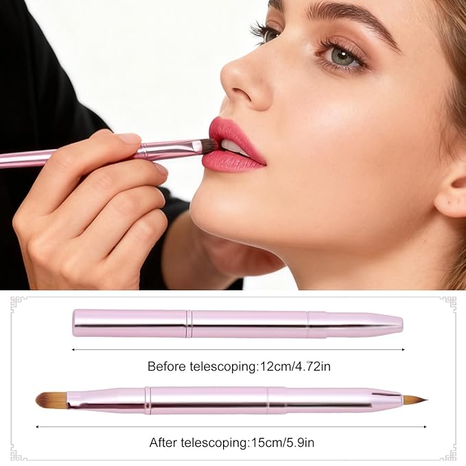 3 Pack Lip Brush for Lipstick Retractable Lip Brushes Double-Ended Lips Makeup Brushes with Lid for Lipstick Lips Gloss