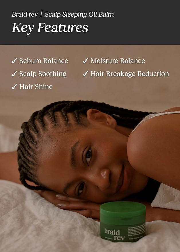 Braid Rev Scalp Sleeping Oil Balm, Korean Scalp Treatment, Balm-to-Oil Formula, Nourishing for Dry Scalp with Coconut Oil & Shea Butter, Reduces Excess Oil & Strengthens Hair Roots, 2.65 oz
