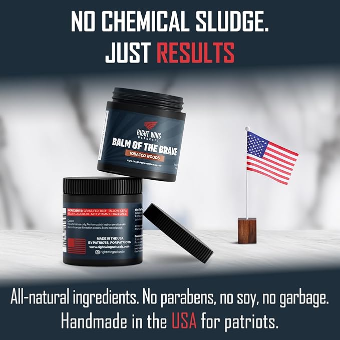 Right Wing Naturals Handmade Grass-Fed Beef Tallow for Skin - Moisturizing Beef Tallow Balm - Face & Body Butter for Soft, Smooth Skin (4oz, Tobacco Woods)