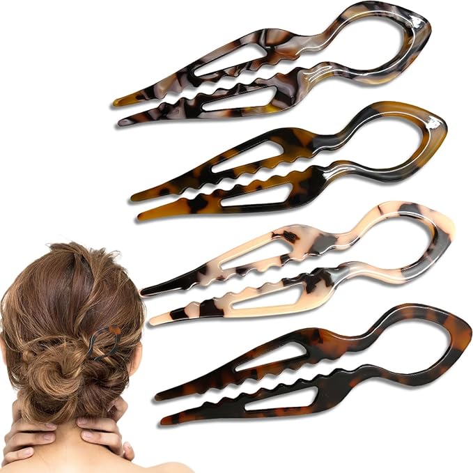 4 Pcs French Hair Pin Color Mixing French Hair Pins for Women French U Shaped Prestiges Hairpin for Thin Thick Hair Women Vintage Hairstyle Accessories