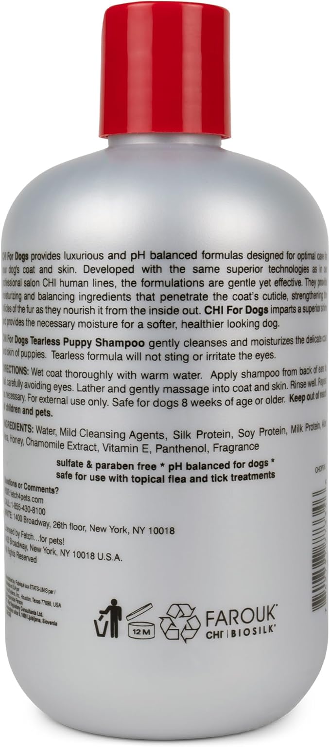 CHI for Dogs Tearless Puppy Shampoo - Gentle Dog Wash for Young Coats - Best Mild Formula for Puppies - Sulfate and Paraben Free - pH Balanced - Made in USA, 16 Fl Oz