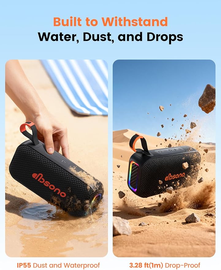 Bluetooth Speaker Stereo 20W Loud Sound: 30H Playtime, IPX5 Water Resistant, Portable Wireless Speakers, Powerful Bass, Lightshow, Birthday Gifts for Men/Adults/Teens, Beach Vacation Essentials, Black