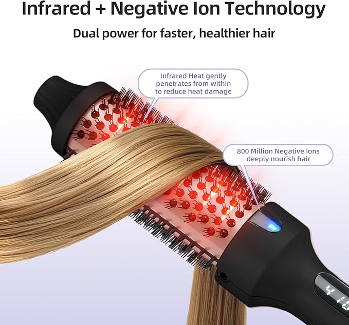 Infrared Thermal Brush, 1.5 Inch Heated Round Brush for Women, Dual Voltage Negative Ion Hot Brushes Styler for Blowout Look, Curling & Volumizing & Straightener for Dry Hair