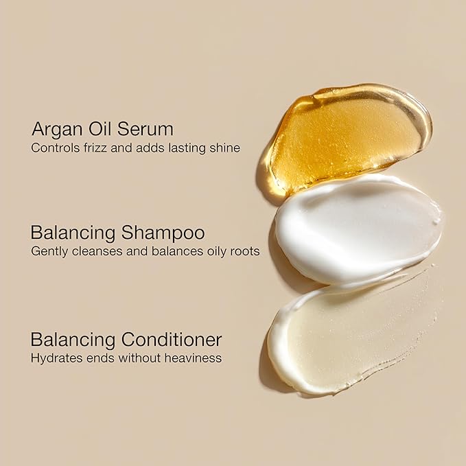 GK HAIR Global Keratin Balancing Shampoo and Conditioner Sets (10.1 Fl Oz/300ml) with Anti Frizz Serum Argan Oil (1.69 Fl Oz/50ml) for Dry Damaged Repair- All Hair Types Sulfate Paraben Free Unisex