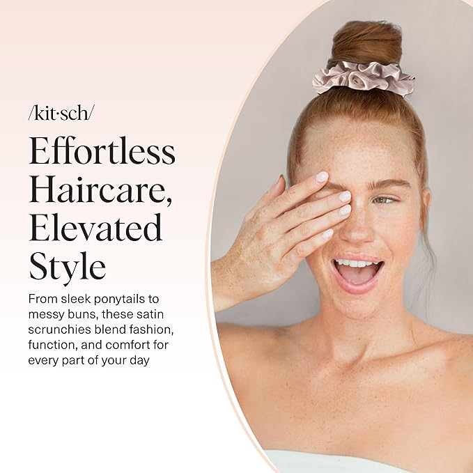 Kitsch Satin Scrunchies for Women - Softer Than Silk Scrunchies | Hair Ties No Damage for Frizz-Free Sleep | Stocking Stuffers for Teen Girls | Ideal Gifts for Women, Assorted, 5pcs