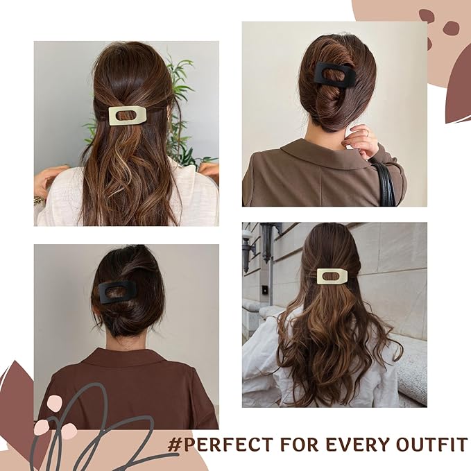 8 Pack Black White Flat Hair Clips for Women – Large Matte Rectangle No-Slip Claw Clips for Thick & Thin Hair, Strong Hold Square Hair Accessories