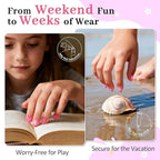 16 Sizes Press on Nails Kit for Kids - 32 Pieces French Almond Fake Nail Tips for Girls 8-12 Years Old with Jelly Nail Adhesives & No-Lamp Nail Glue, Birthday Christmas Gifts (Rose Pink Grid)