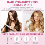 USB Hair Straightener Irons | 2-in-1 Curling Wand & Titanium Flat Iron Professional Hair Straightener and Curler,Rechargeable Portable Hair Straightening Iron