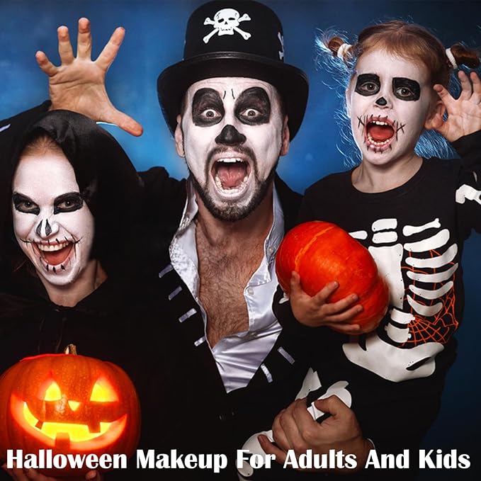 MEICOLY 7Pcs Halloween Makeup Kit - Black & White Face Paint, Oil Based Face & Body Paint for Adults & Kids - SFX Joker, Zombie, Vampire, Skull, Skeleton Makeup