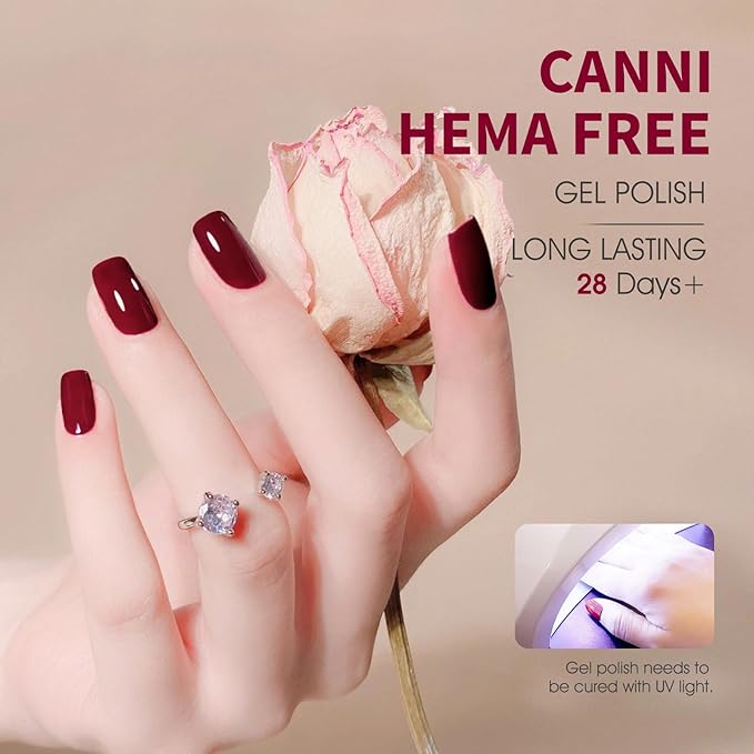 CANNI 6 Colors 9 ML Hema-Free Dark Red Gel Polish Set, Deep Cherry Red Burgundy Gel Nail Polish Blood Wine Red Color Kit, Soak Off LED Nail Gel Manicure Kit DIY at Home Salon Gifts